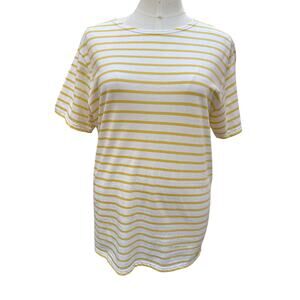 Armor Lux Women's Short Sleeve Cotton Striped T-Shirt Top Yellow White Size XXL